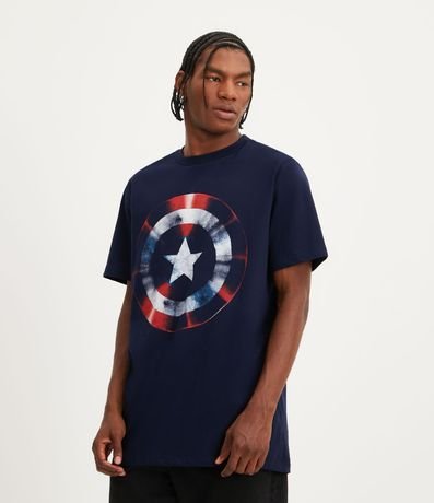 Remera Regular En Media Malla Con Estampa Escudo Capitan Am Rica Renner