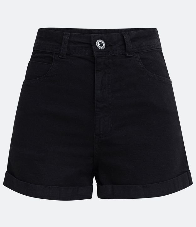 Short en Sarga con Cintura Alta y Bajo Plegado 5