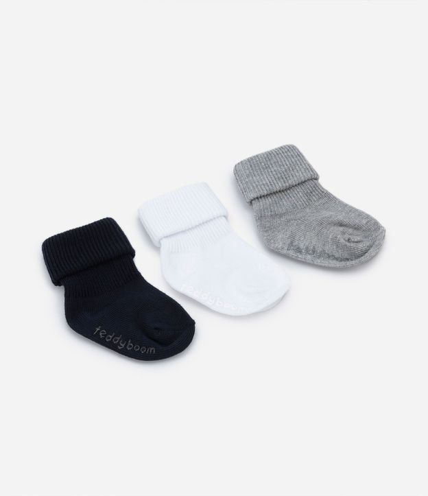 Kit 03 medias infantiles en Algodón con Dobra doble - Talle 0 a 12 Meses