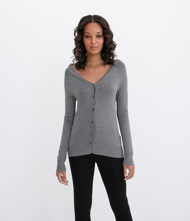 Cardigan de Punto Escote V y Cierre en Botones