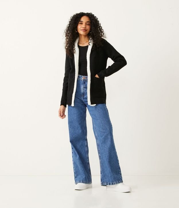 Saco Cardigan Alargado en Punto con Cuello de Pelinhos y Bolsos 2