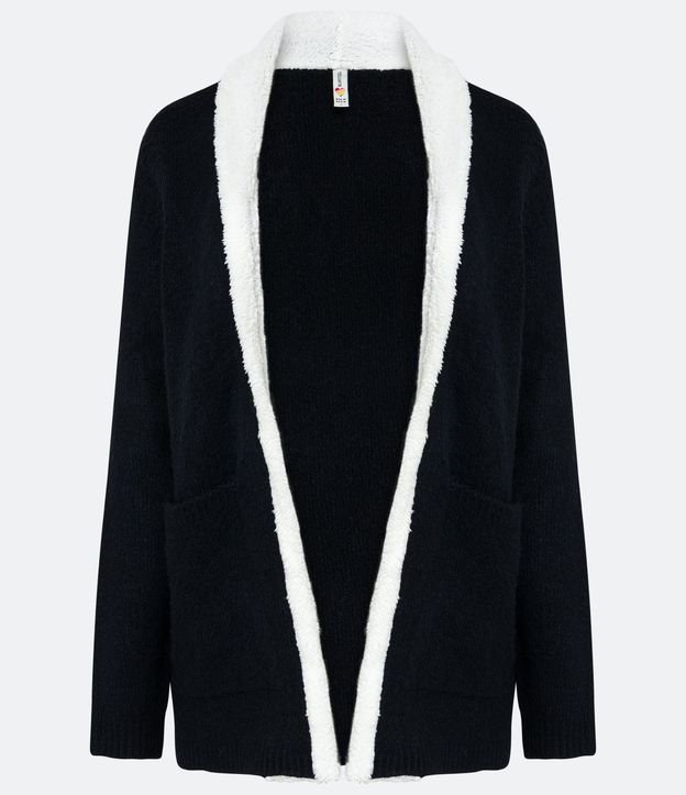 Saco Cardigan Alargado en Punto con Cuello de Pelinhos y Bolsos 5