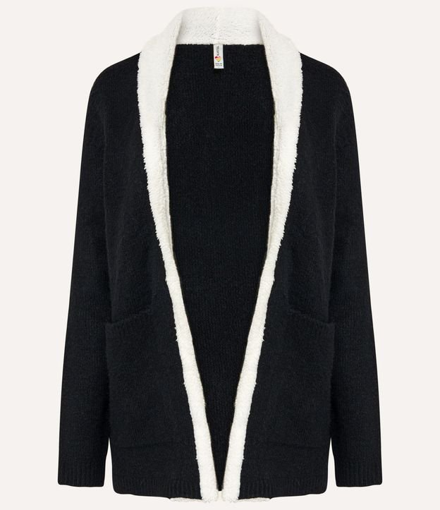 Saco Cardigan Alargado en Punto con Cuello de Pelinhos y Bolsos 6