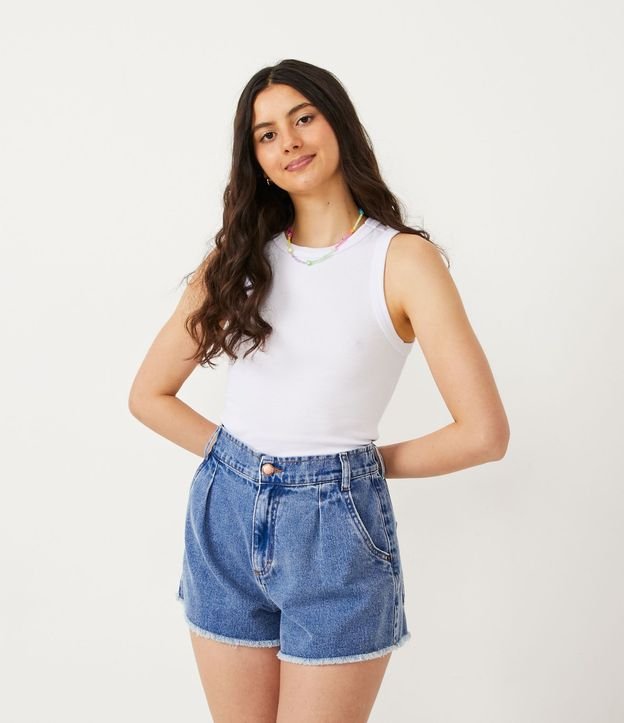 Blusa Cropped sin Manga en Ribana con Cuello Redondo