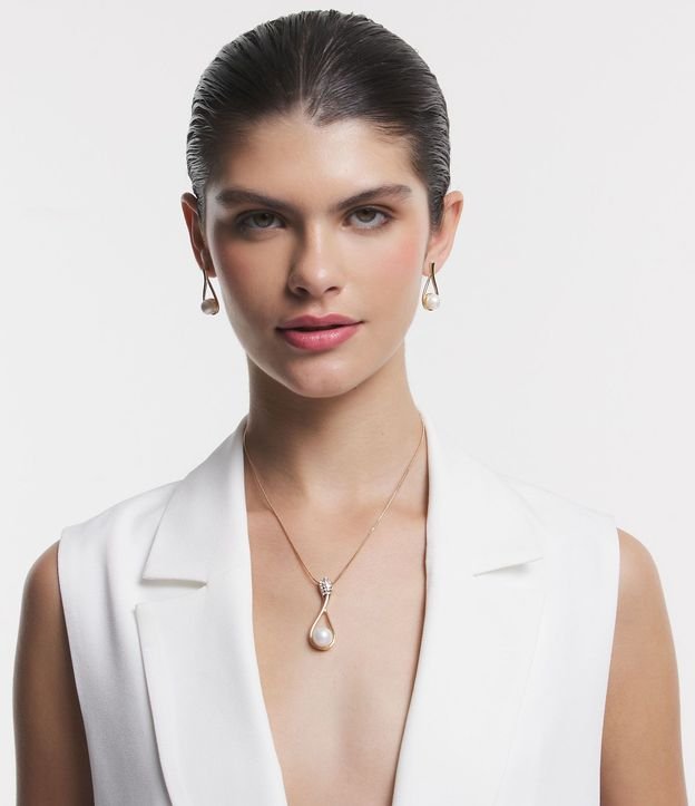 Conjunto Caravana y Collar con Colgante Gota de Perla