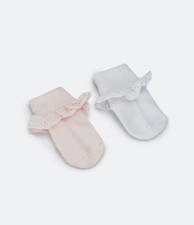 Kit 02 Pares de Medias con Encaje en Laise - Talle 0 a 12 meses