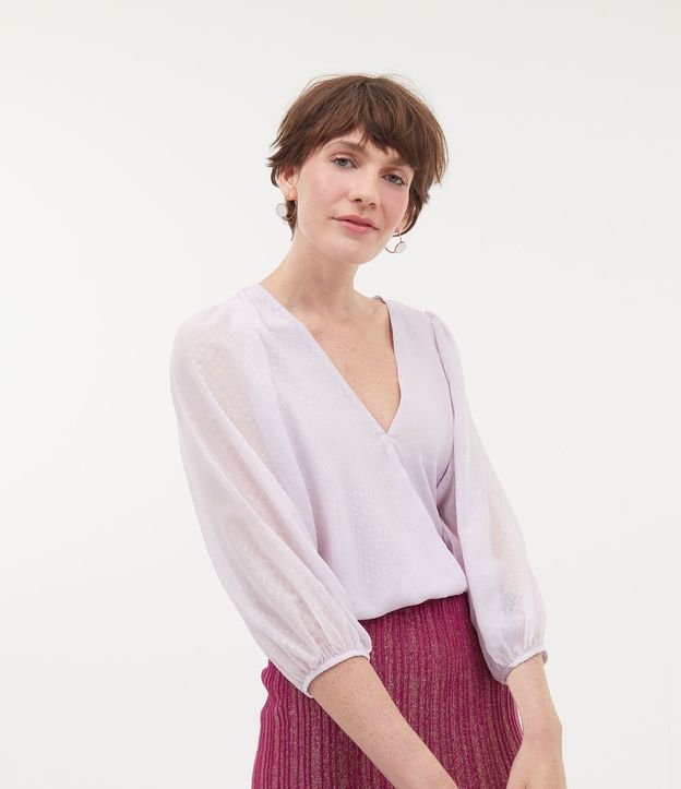 Blusa Manga Larga Escote em V con Transparencia y Transpasse
