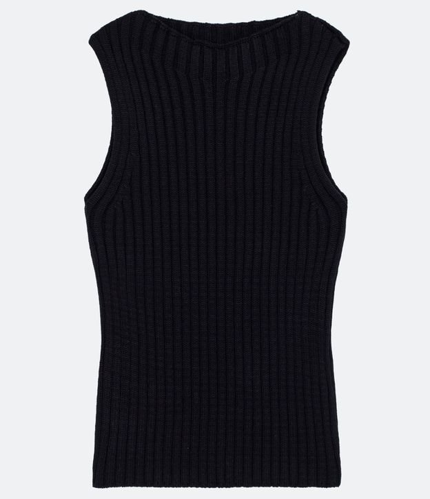Blusa Musculosa Lisa en Tricó Sin Mangas con Cuello Alto