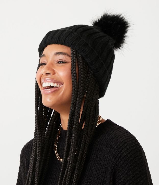 Gorro de Punto Acanalado con Pompón y Bajo Plegado 5