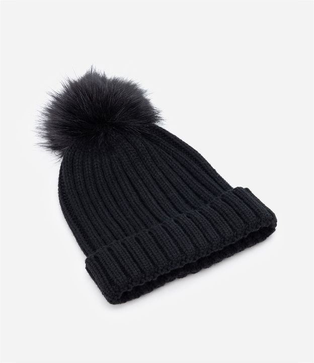 Gorro de Punto Acanalado con Pompón y Bajo Plegado 2