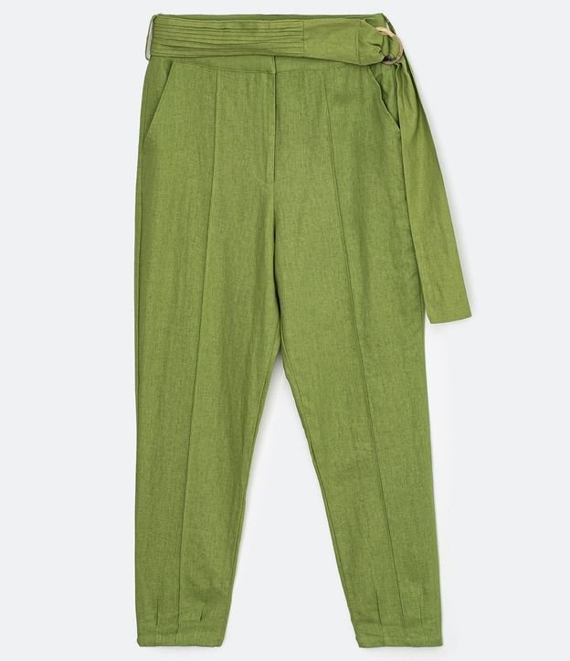 Pantalón Carrot en Viscolino sin Estampa con Cinturón y Hebilla 6