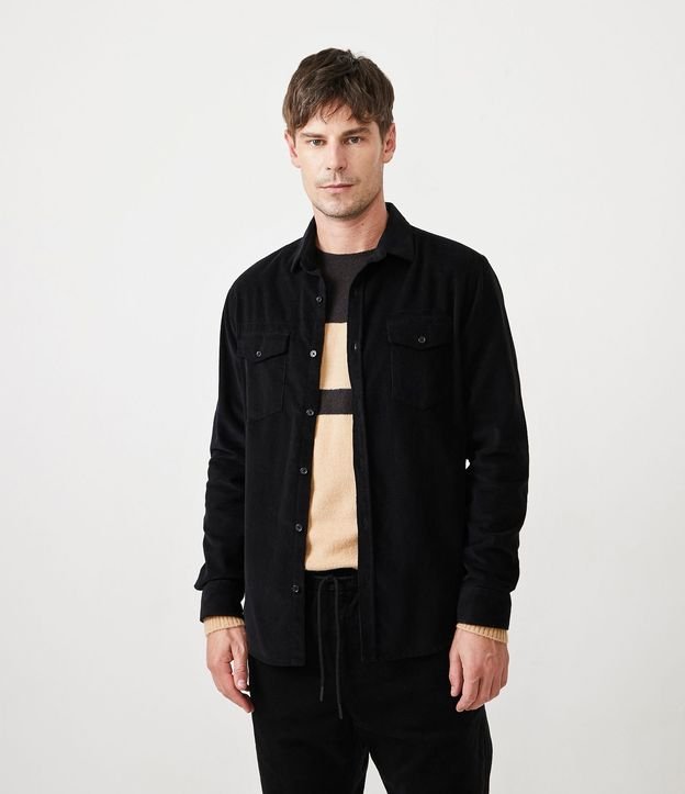 Camisa en Terciopelo con Bolsillos Delanteros
