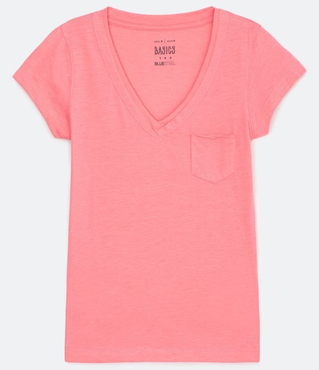 Blusa Básica en Algodón con Manga Corta y Bolsillo Pequeño
