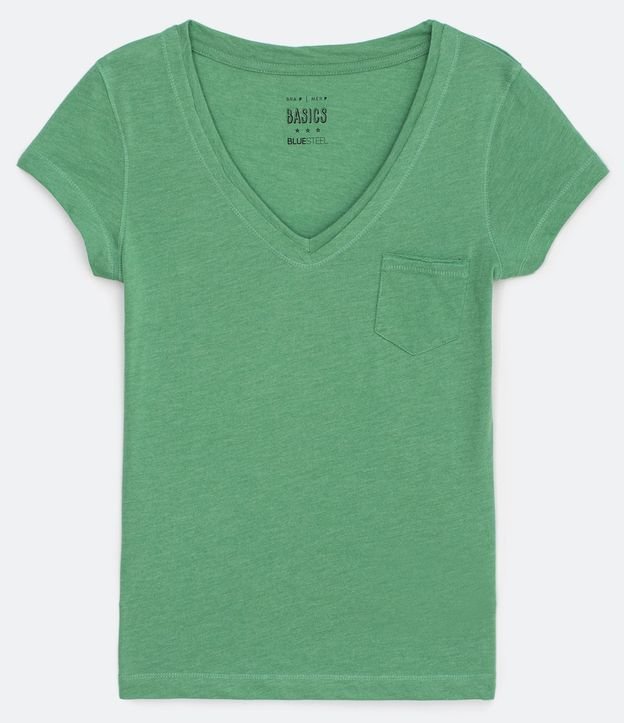 Blusa Básica en Algodón con Manga Corta y Bolsillo Pequeño 5