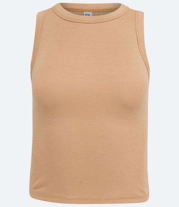 Blusa Cropped sin Manga en Ribana con Cuello Redondo