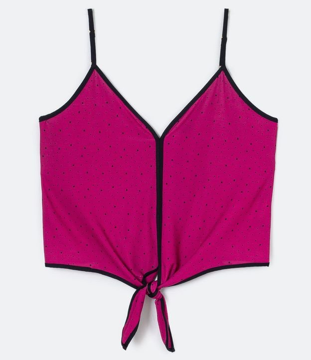 Musculosa Cropped con Nudo Estampa Lunares