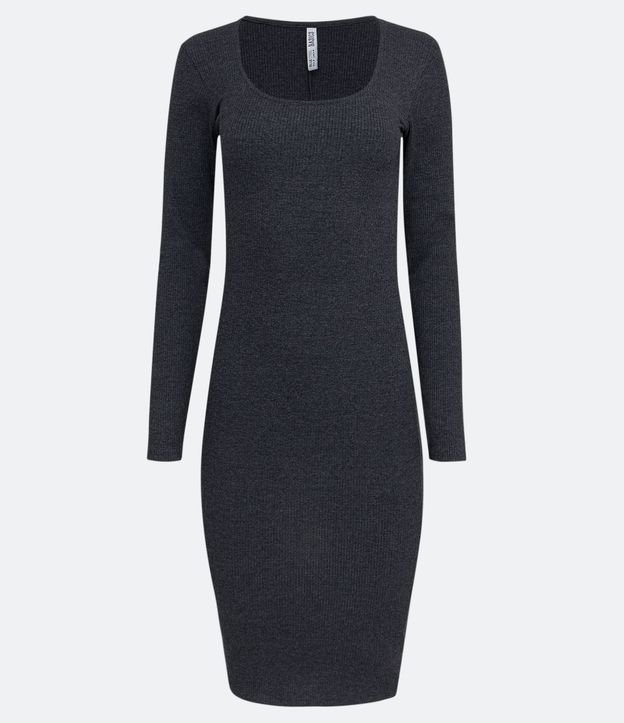 Vestido Midi en Algodón Acanalado con Escote Cuadrado 5