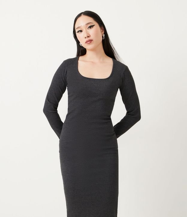 Vestido Midi en Algodón Acanalado con Escote Cuadrado 3