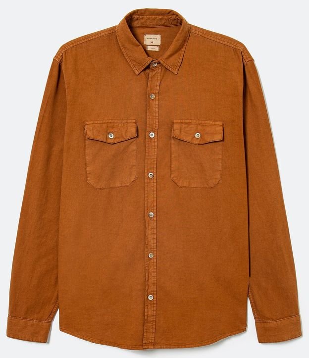 Camisa Manga Larga Lisa con Bolsillos 6