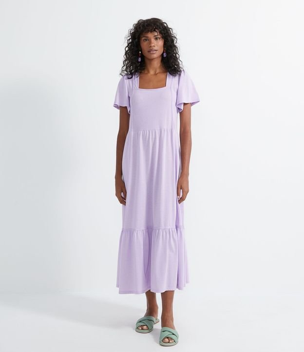 Vestido Midi en Algodón con Entremedios y Volantes Marias
