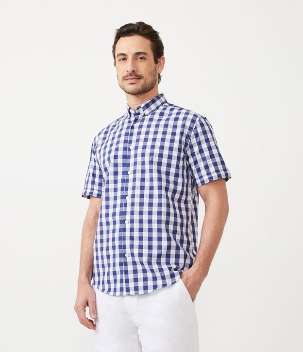 Camisa Manga Corta en Algodón con Estampado de Cuadros