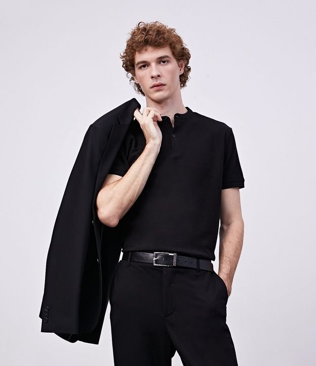 Camisa Polo Slim en Piquet Texturizado con Cuello Polo