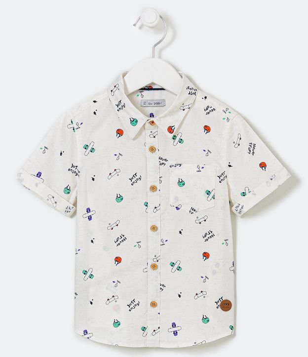 Camisa Infantil Manga Corta con Estampado de Mini Íconos Skate - Tam 1 a 5 años