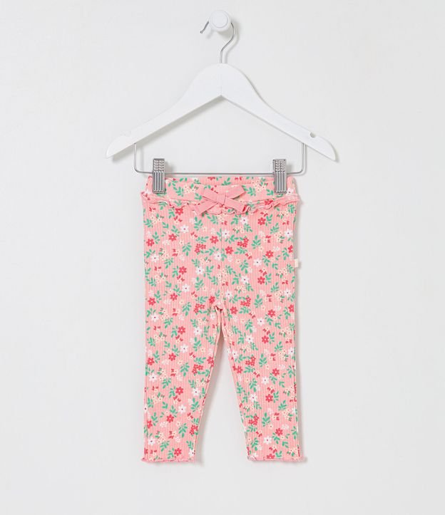 Pantalón Infantil en Rib con Estampado Floral y Detalle de Volados - Talle 0 a 18 meses