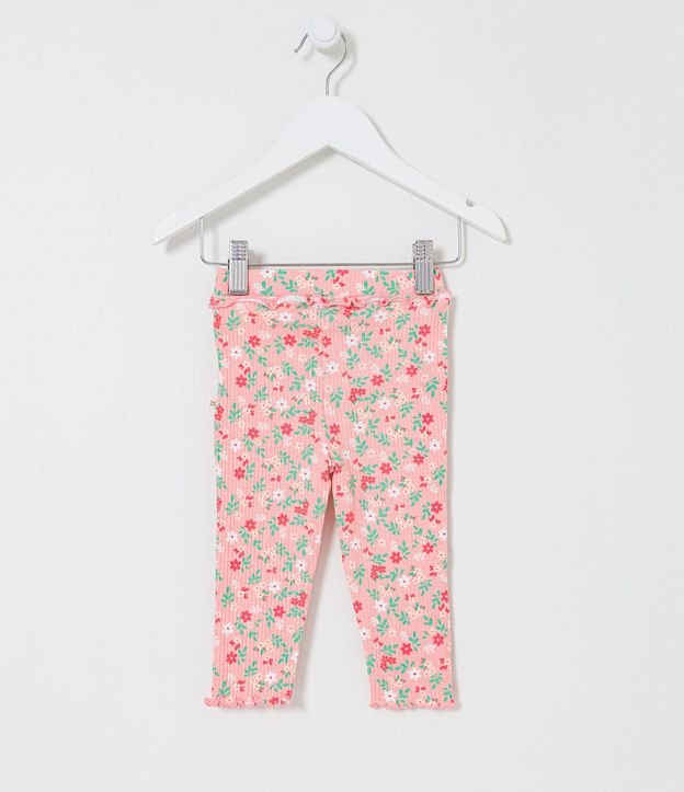 Pantalón Infantil en Rib con Estampado Floral y Detalle de Volados - Talle 0 a 18 meses 2