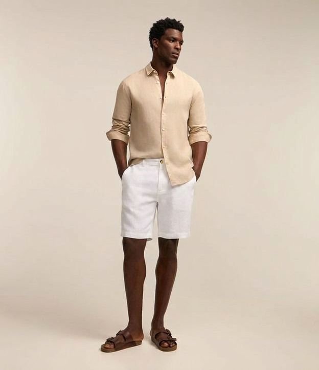 Bermuda Slim Texturizada en Lino con Algodón