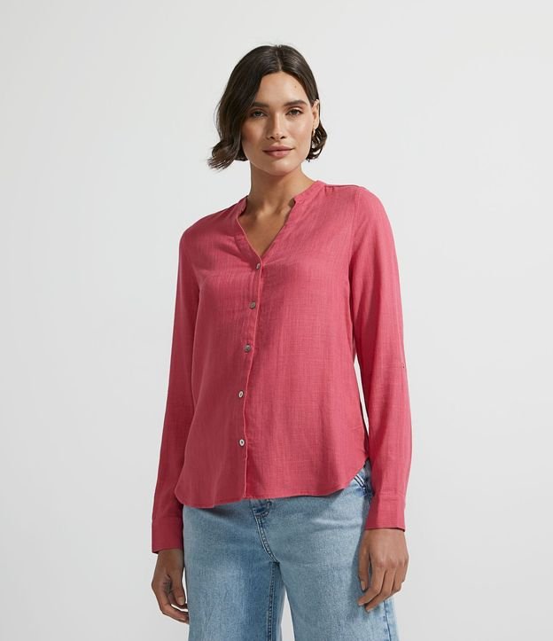 Camisa en Viscolino con Abotonado y Barra Mullet