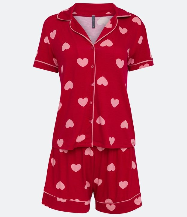 Pijama Americano Corto en Viscolycra con Estampa de Corazones