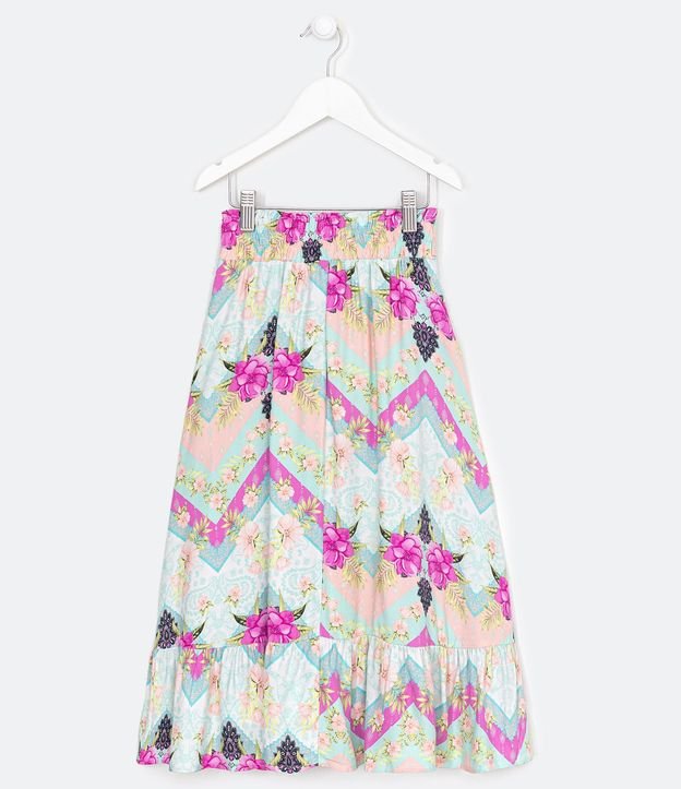 Pollera Infantil Larga en Viscosa con Estampado Etnico Floral - Talle 5 a 14 años 2