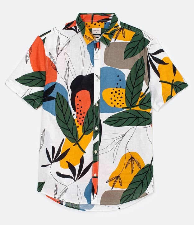 Camisa Manga Corta en Lino con Estampado de Follaje Abstracta 7
