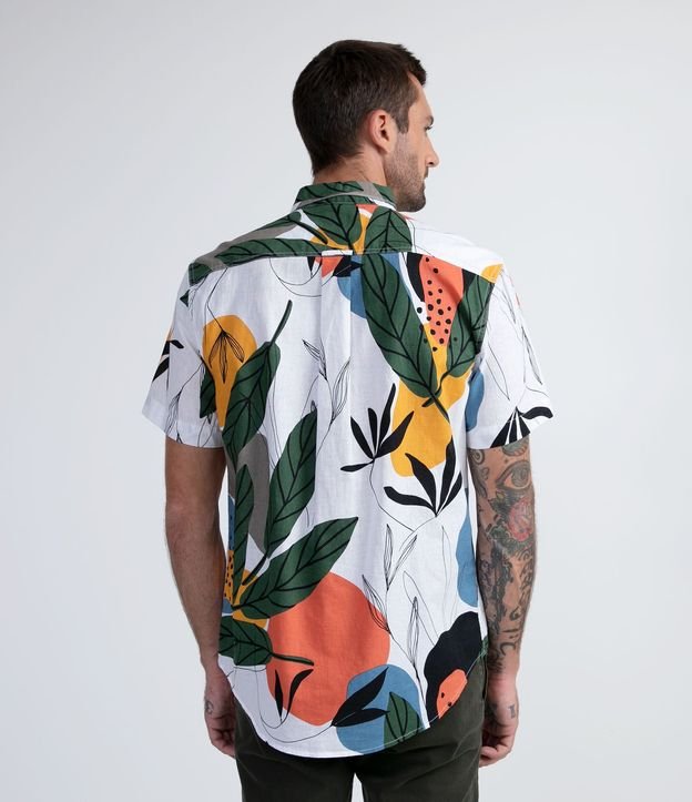 Camisa Manga Corta en Lino con Estampado de Follaje Abstracta 2