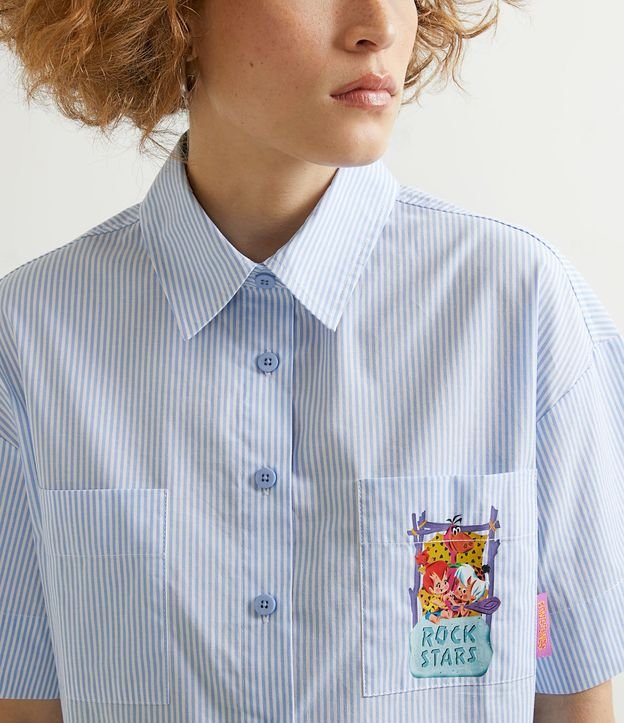 Camisa Cropped en Algodón con Rayas y Bolsillo Estampado Flintstones 3