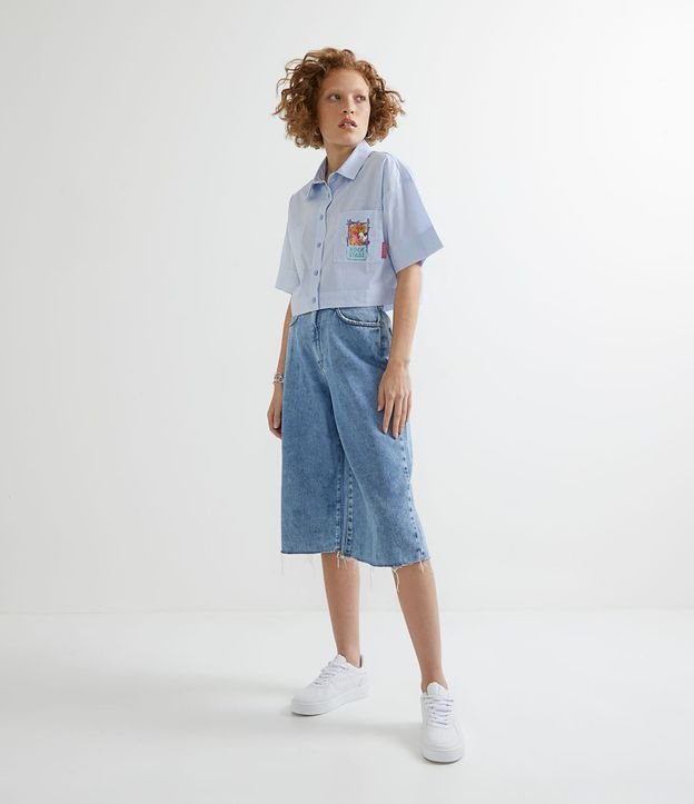 Camisa Cropped en Algodón con Rayas y Bolsillo Estampado Flintstones 4