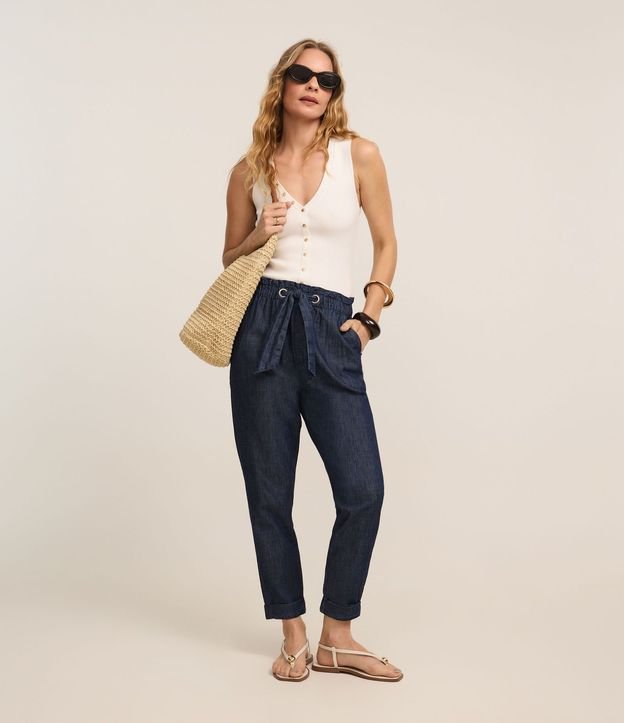 Pantalón Baggy en Jeans con Lazo en la Cintura