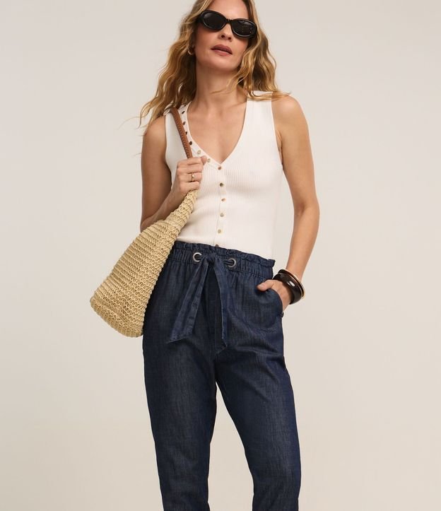 Pantalón Baggy en Jeans con Lazo en la Cintura 3