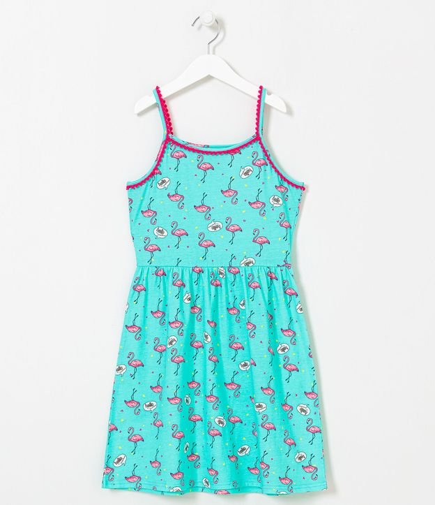 Vestido Infantil en Cotton con Tirantes Finos y Estampado de Flamencos - Talle 5 a 14 años 2
