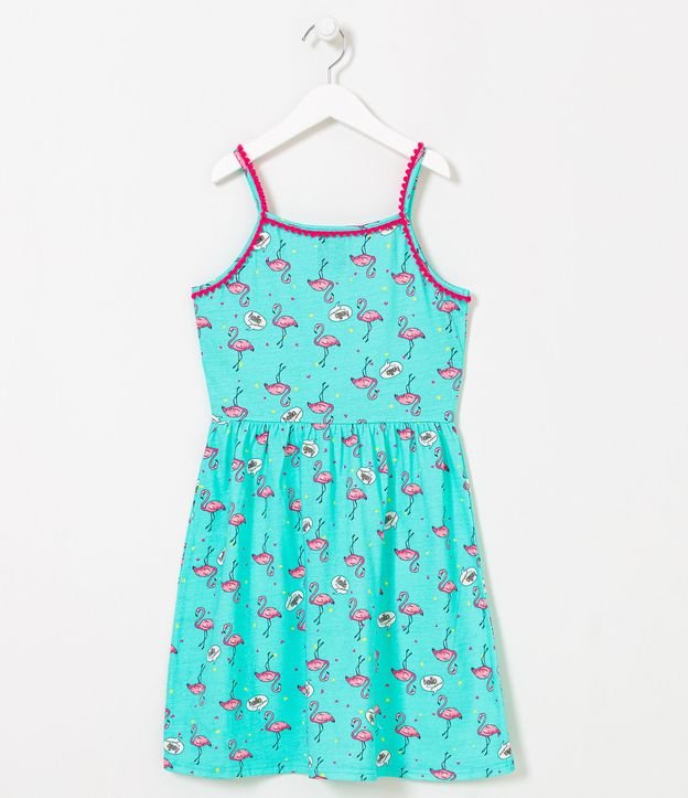 Vestido Infantil en Cotton con Tirantes Finos y Estampado de Flamencos - Talle 5 a 14 años 3