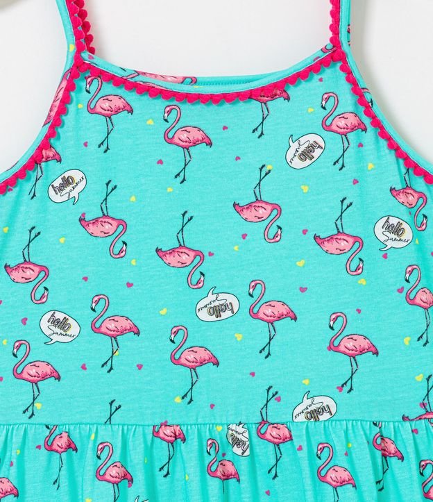 Vestido Infantil en Cotton con Tirantes Finos y Estampado de Flamencos - Talle 5 a 14 años 4