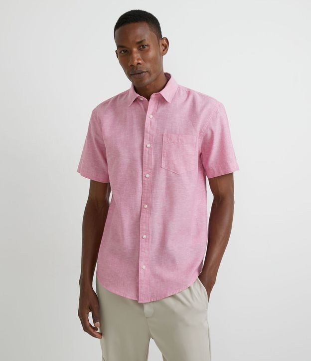 Camisa Comfort Básica en Lino con Bolsillo Delantero