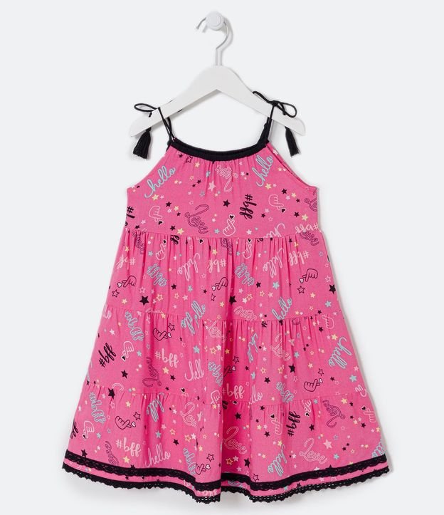 Vestido Infantil en Viscosa con Estampados de Palabras - Talle 5 a 14 años 2