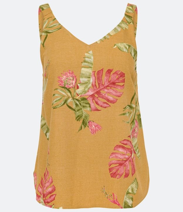 Blusa Musculosa en Viscosa con Estampado de Hojas 8