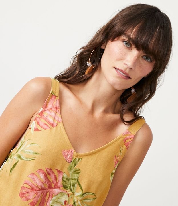 Blusa Musculosa en Viscosa con Estampado de Hojas 4