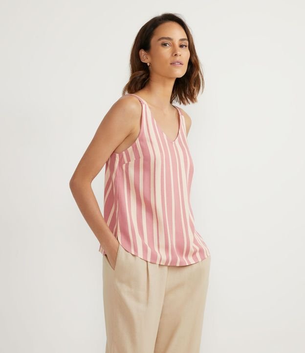 Blusa Musculosa en Viscosa con Estampado de Rayas