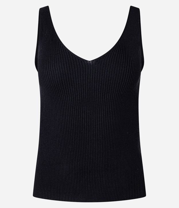 Blusa Musculosa en Punto Acanalado con Escote V 7