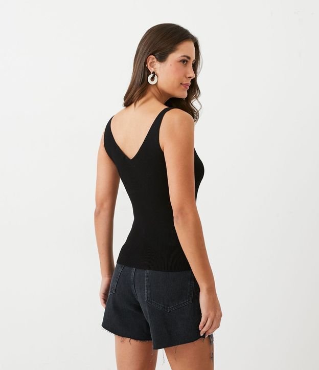 Blusa Musculosa en Punto Acanalado con Escote V 3