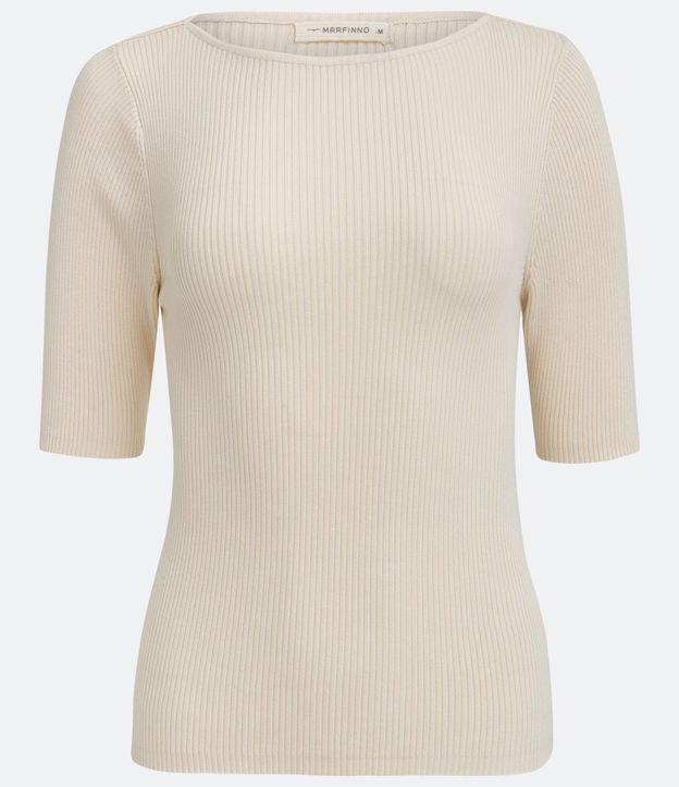 Blusa de Punto Acanalada con Cuello Barco